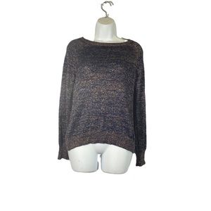 Eyn Size Small Sweater Pullover Blue Metallic Split Back Long Sleeve‎ Scoop Neck